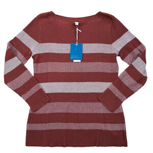 Market & Spruce Women's Large Rust/White Cotton Blend Waffle Stitch Sweater